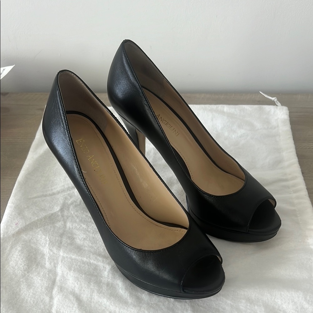Enzo Angiolini Black Peep-Toe Heels